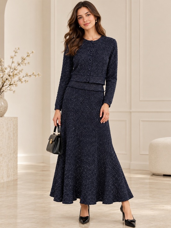 Sandro Dresses & Skirts - Sandro Navy Tweed Long Flared Maxi Skirtw